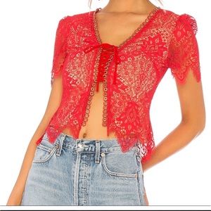 Majorelle Red Lace Top